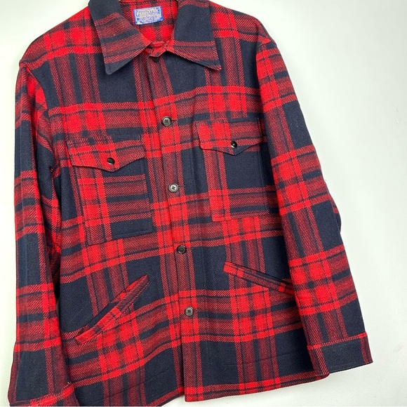 Vintage Pendleton virgen wool buffalo plaid men’s coat jacket M hunting mackinaw - Picture 2 of 11